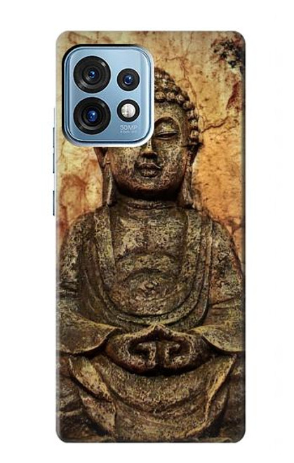 W0344 Buddha Rock Carving Hülle Schutzhülle Taschen und Leder Flip für Motorola Edge+ (2023), X40, X40 Pro, Edge 40 Pro