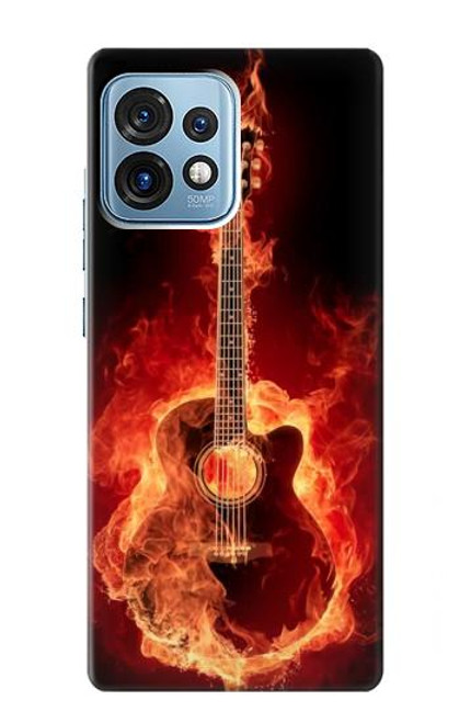 W0415 Fire Guitar Burn Hülle Schutzhülle Taschen und Leder Flip für Motorola Edge+ (2023), X40, X40 Pro, Edge 40 Pro