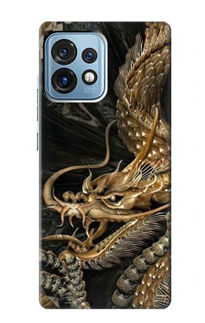W0426 Gold Dragon Hülle Schutzhülle Taschen und Leder Flip für Motorola Edge+ (2023), X40, X40 Pro, Edge 40 Pro