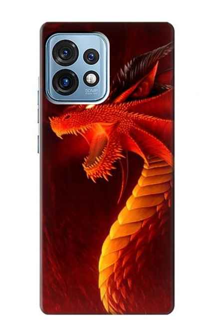 W0526 Red Dragon Hülle Schutzhülle Taschen und Leder Flip für Motorola Edge+ (2023), X40, X40 Pro, Edge 40 Pro