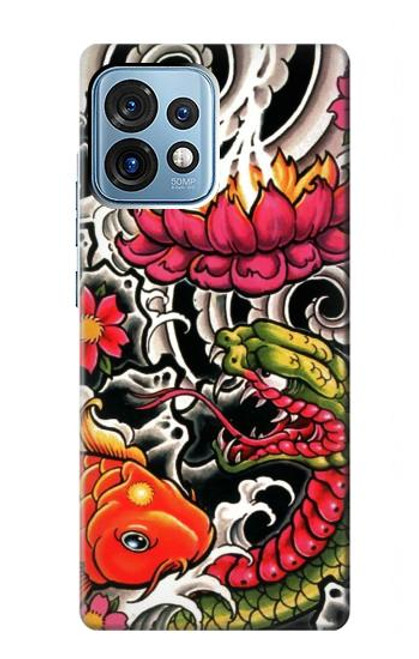 W0605 Yakuza Tattoo Hülle Schutzhülle Taschen und Leder Flip für Motorola Edge+ (2023), X40, X40 Pro, Edge 40 Pro