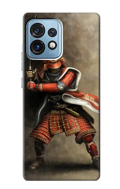 W0796 Japan Red Samurai Hülle Schutzhülle Taschen und Leder Flip für Motorola Edge+ (2023), X40, X40 Pro, Edge 40 Pro