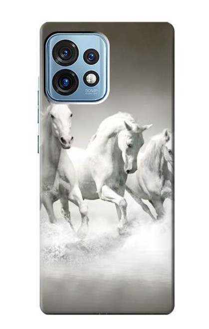 W0933 White Horses Hülle Schutzhülle Taschen und Leder Flip für Motorola Edge+ (2023), X40, X40 Pro, Edge 40 Pro