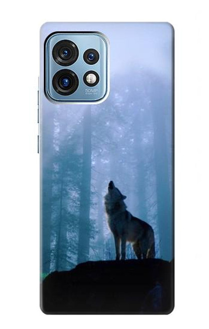 W0935 Wolf Howling in Forest Hülle Schutzhülle Taschen und Leder Flip für Motorola Edge+ (2023), X40, X40 Pro, Edge 40 Pro