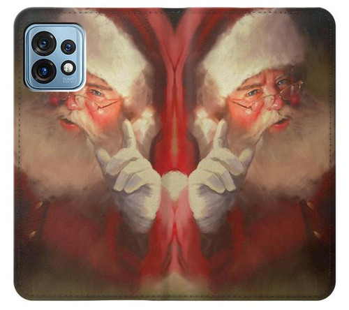 W1144 Xmas Santa Claus Hülle Schutzhülle Taschen und Leder Flip für Motorola Edge+ (2023), X40, X40 Pro, Edge 40 Pro