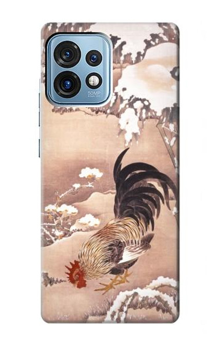 W1332 Ito Jakuchu Rooster Hülle Schutzhülle Taschen und Leder Flip für Motorola Edge+ (2023), X40, X40 Pro, Edge 40 Pro