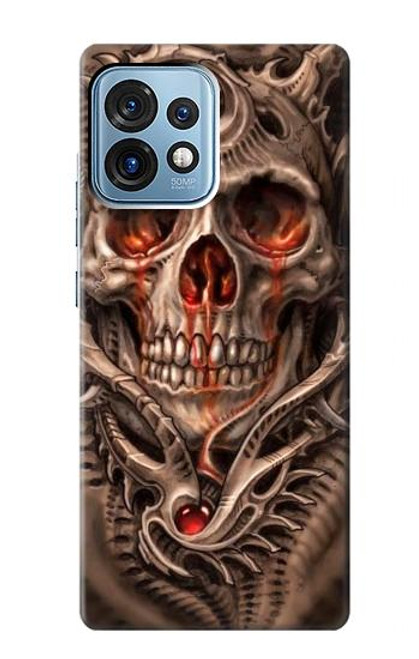 W1675 Skull Blood Tattoo Hülle Schutzhülle Taschen und Leder Flip für Motorola Edge+ (2023), X40, X40 Pro, Edge 40 Pro