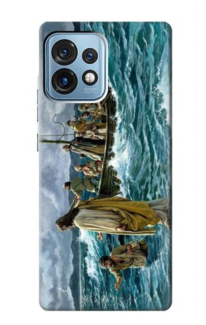 W1722 Jesus Walk on The Sea Hülle Schutzhülle Taschen und Leder Flip für Motorola Edge+ (2023), X40, X40 Pro, Edge 40 Pro