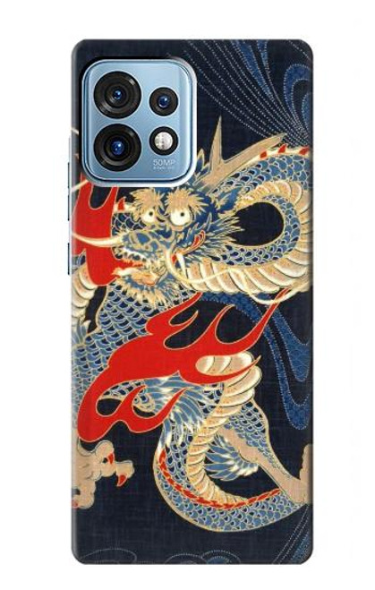 W2073 Japan Dragon Art Hülle Schutzhülle Taschen und Leder Flip für Motorola Edge+ (2023), X40, X40 Pro, Edge 40 Pro