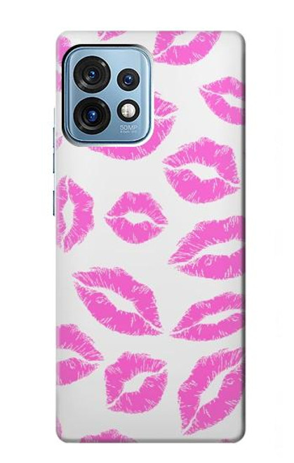 W2214 Pink Lips Kisses Hülle Schutzhülle Taschen und Leder Flip für Motorola Edge+ (2023), X40, X40 Pro, Edge 40 Pro