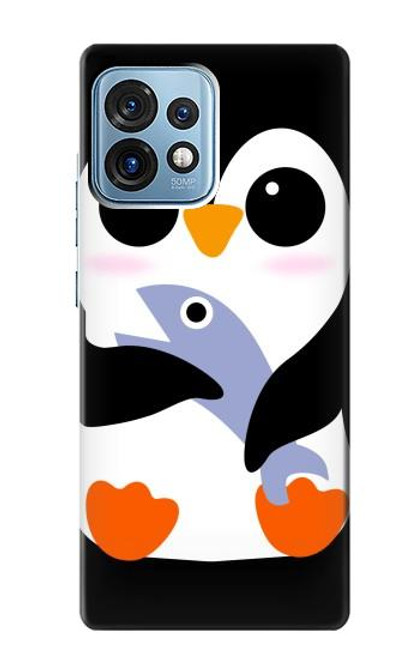 W2631 Cute Baby Penguin Hülle Schutzhülle Taschen und Leder Flip für Motorola Edge+ (2023), X40, X40 Pro, Edge 40 Pro