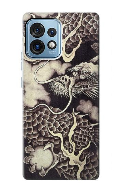 W2719 Japan Painting Dragon Hülle Schutzhülle Taschen und Leder Flip für Motorola Edge+ (2023), X40, X40 Pro, Edge 40 Pro