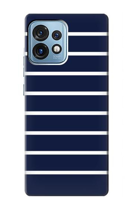 W2767 Navy White Striped Hülle Schutzhülle Taschen und Leder Flip für Motorola Edge+ (2023), X40, X40 Pro, Edge 40 Pro