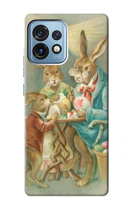 W3164 Easter Rabbit Family Hülle Schutzhülle Taschen und Leder Flip für Motorola Edge+ (2023), X40, X40 Pro, Edge 40 Pro