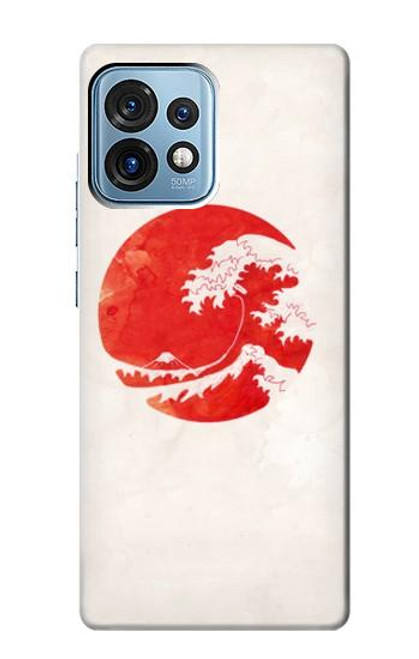 W3237 Waves Japan Flag Hülle Schutzhülle Taschen und Leder Flip für Motorola Edge+ (2023), X40, X40 Pro, Edge 40 Pro