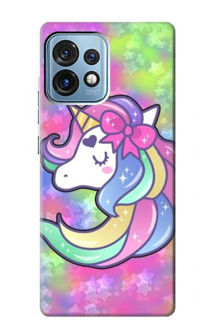 W3264 Pastel Unicorn Hülle Schutzhülle Taschen und Leder Flip für Motorola Edge+ (2023), X40, X40 Pro, Edge 40 Pro