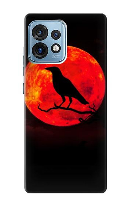 W3328 Crow Red Moon Hülle Schutzhülle Taschen und Leder Flip für Motorola Edge+ (2023), X40, X40 Pro, Edge 40 Pro