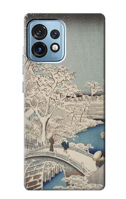 W3350 Utagawa Hiroshige Drum Bridge Yuhi Hill in Meguro Hülle Schutzhülle Taschen und Leder Flip für Motorola Edge+ (2023), X40, X40 Pro, Edge 40 Pro