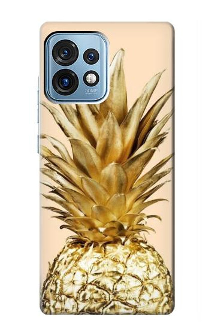 W3490 Gold Pineapple Hülle Schutzhülle Taschen und Leder Flip für Motorola Edge+ (2023), X40, X40 Pro, Edge 40 Pro