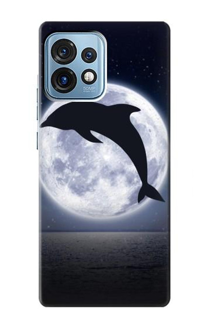 W3510 Dolphin Moon Night Hülle Schutzhülle Taschen und Leder Flip für Motorola Edge+ (2023), X40, X40 Pro, Edge 40 Pro