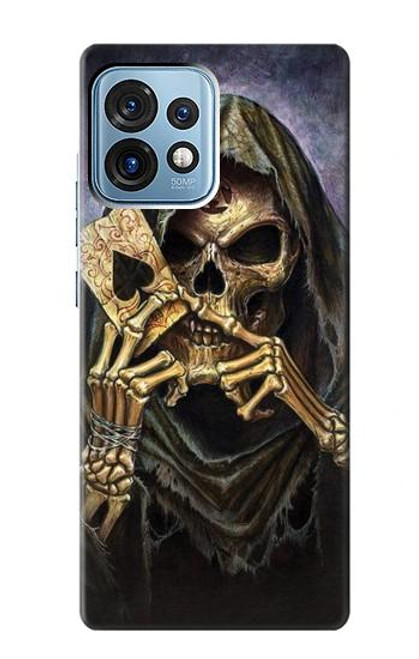 W3594 Grim Reaper Wins Poker Hülle Schutzhülle Taschen und Leder Flip für Motorola Edge+ (2023), X40, X40 Pro, Edge 40 Pro