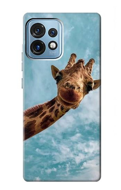 W3680 Cute Smile Giraffe Hülle Schutzhülle Taschen und Leder Flip für Motorola Edge+ (2023), X40, X40 Pro, Edge 40 Pro