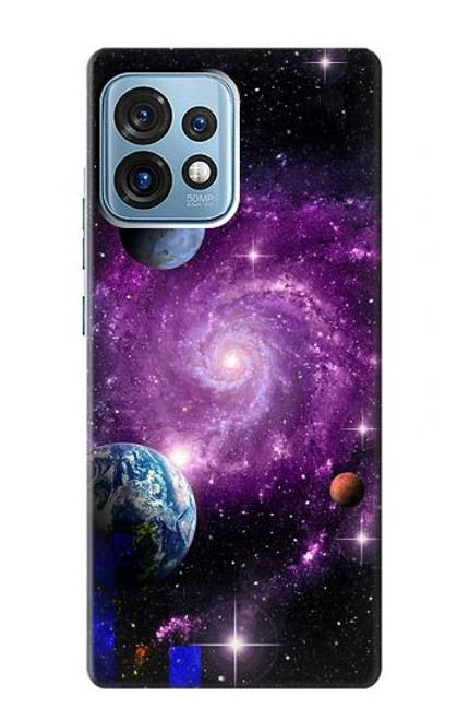 W3689 Galaxy Outer Space Planet Hülle Schutzhülle Taschen und Leder Flip für Motorola Edge+ (2023), X40, X40 Pro, Edge 40 Pro