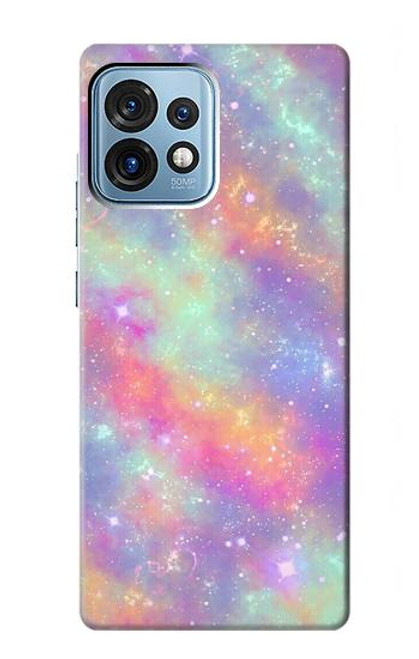 W3706 Pastel Rainbow Galaxy Pink Sky Hülle Schutzhülle Taschen und Leder Flip für Motorola Edge+ (2023), X40, X40 Pro, Edge 40 Pro