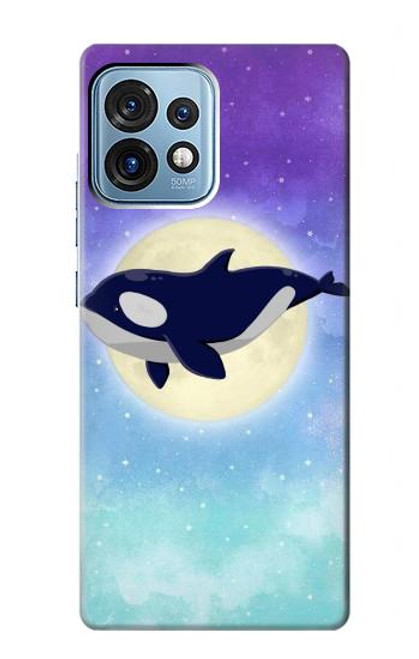 W3807 Killer Whale Orca Moon Pastel Fantasy Hülle Schutzhülle Taschen und Leder Flip für Motorola Edge+ (2023), X40, X40 Pro, Edge 40 Pro