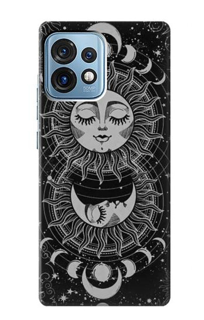 W3854 Mystical Sun Face Crescent Moon Hülle Schutzhülle Taschen und Leder Flip für Motorola Edge+ (2023), X40, X40 Pro, Edge 40 Pro