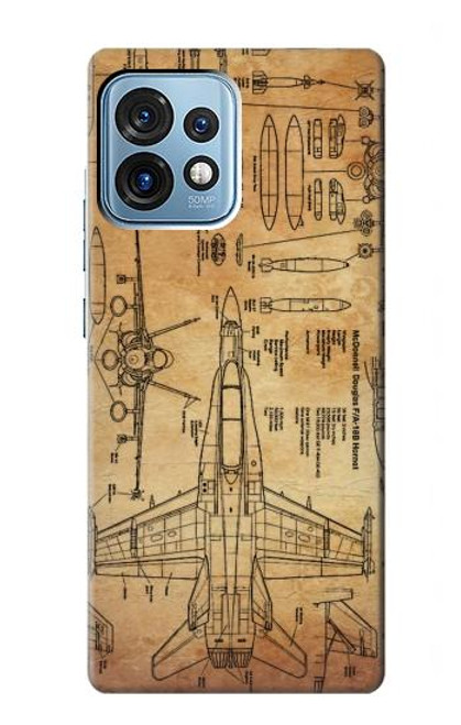 W3868 Aircraft Blueprint Old Paper Hülle Schutzhülle Taschen und Leder Flip für Motorola Edge+ (2023), X40, X40 Pro, Edge 40 Pro
