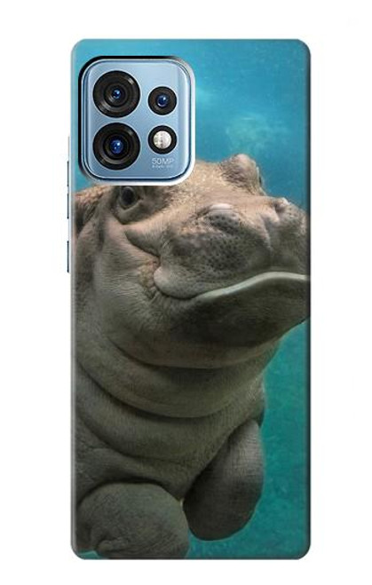 W3871 Cute Baby Hippo Hippopotamus Hülle Schutzhülle Taschen und Leder Flip für Motorola Edge+ (2023), X40, X40 Pro, Edge 40 Pro