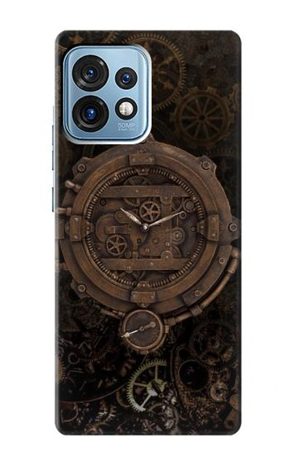 W3902 Steampunk Clock Gear Hülle Schutzhülle Taschen und Leder Flip für Motorola Edge+ (2023), X40, X40 Pro, Edge 40 Pro