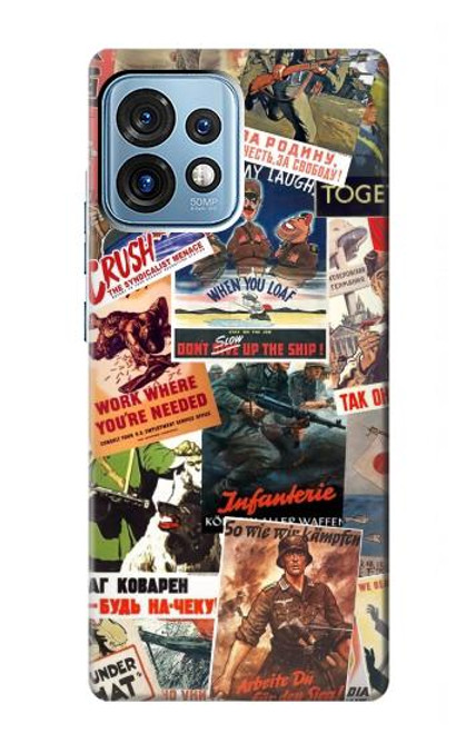 W3905 Vintage Army Poster Hülle Schutzhülle Taschen und Leder Flip für Motorola Edge+ (2023), X40, X40 Pro, Edge 40 Pro