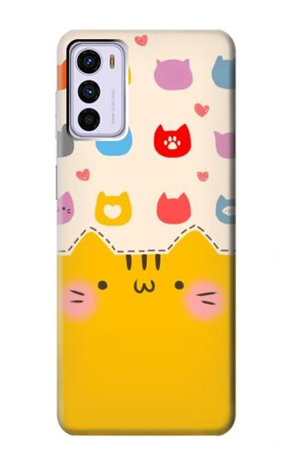 W2442 Cute Cat Cartoon Funny Hülle Schutzhülle Taschen und Leder Flip für Motorola Moto G42