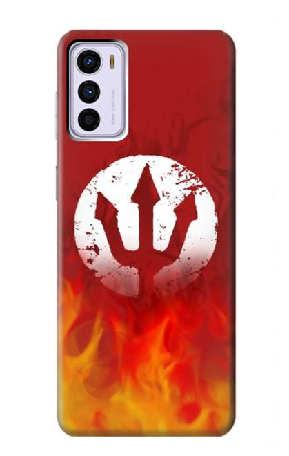 W2803 Fire Red Devil Spear Symbol Hülle Schutzhülle Taschen und Leder Flip für Motorola Moto G42