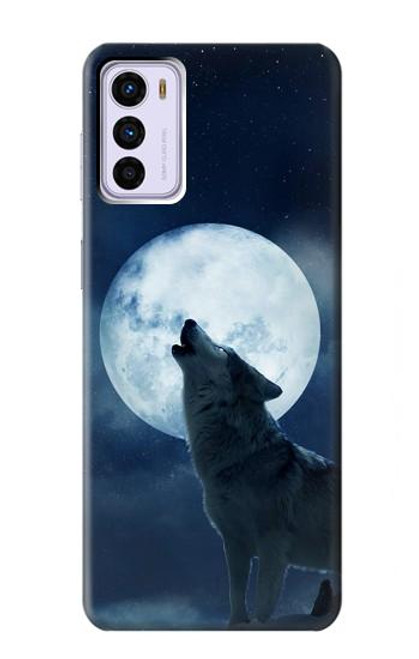 W3693 Grim White Wolf Full Moon Hülle Schutzhülle Taschen und Leder Flip für Motorola Moto G42