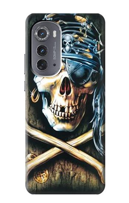 W0151 Pirate Skull Punk Rock Hülle Schutzhülle Taschen und Leder Flip für Motorola Edge (2022)