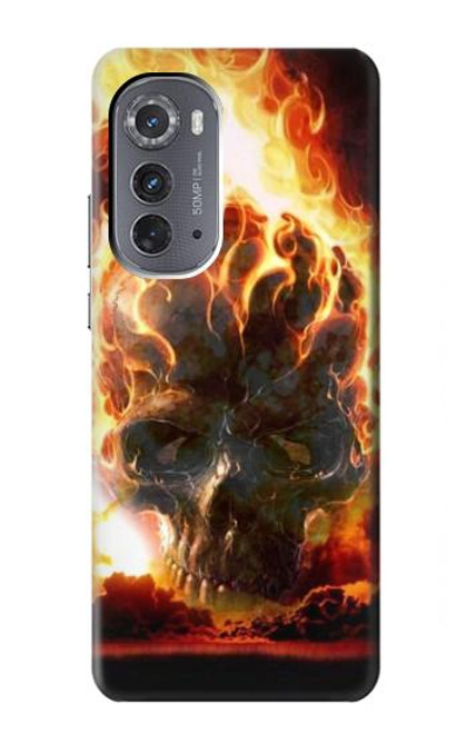 W0863 Hell Fire Skull Hülle Schutzhülle Taschen und Leder Flip für Motorola Edge (2022)