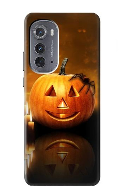 W1083 Pumpkin Spider Candles Halloween Hülle Schutzhülle Taschen und Leder Flip für Motorola Edge (2022)