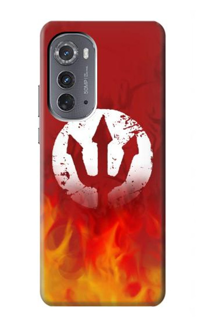 W2803 Fire Red Devil Spear Symbol Hülle Schutzhülle Taschen und Leder Flip für Motorola Edge (2022)