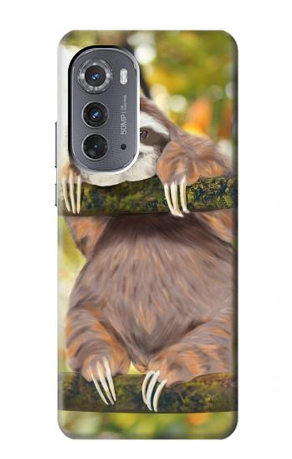 W3138 Cute Baby Sloth Paint Hülle Schutzhülle Taschen und Leder Flip für Motorola Edge (2022)