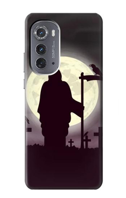 W3262 Grim Reaper Night Moon Cemetery Hülle Schutzhülle Taschen und Leder Flip für Motorola Edge (2022)