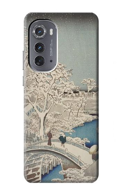 W3350 Utagawa Hiroshige Drum Bridge Yuhi Hill in Meguro Hülle Schutzhülle Taschen und Leder Flip für Motorola Edge (2022)