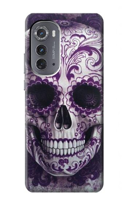 W3582 Purple Sugar Skull Hülle Schutzhülle Taschen und Leder Flip für Motorola Edge (2022)