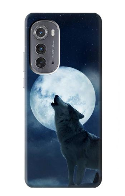 W3693 Grim White Wolf Full Moon Hülle Schutzhülle Taschen und Leder Flip für Motorola Edge (2022)