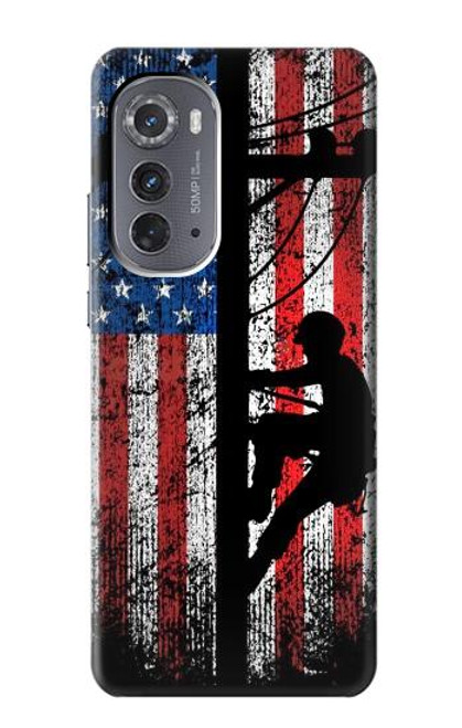 W3803 Electrician Lineman American Flag Hülle Schutzhülle Taschen und Leder Flip für Motorola Edge (2022)