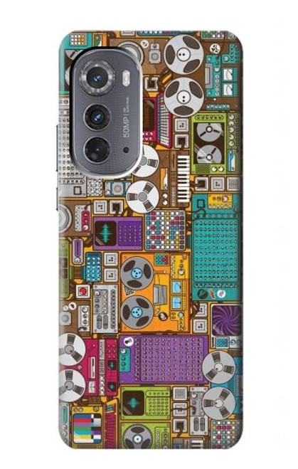 W3879 Retro Music Doodle Hülle Schutzhülle Taschen und Leder Flip für Motorola Edge (2022)