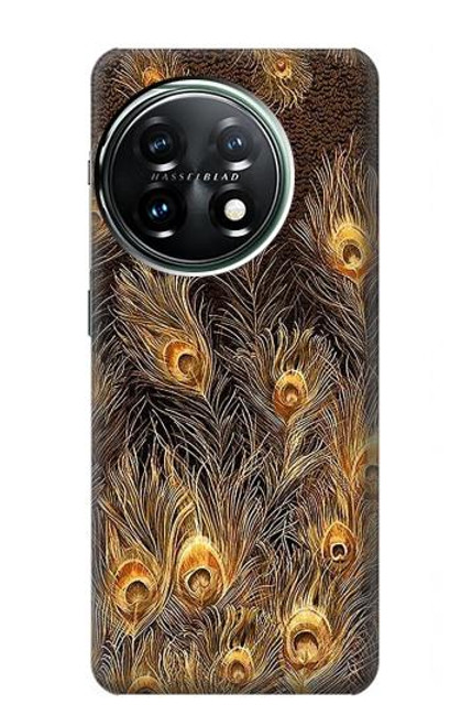 W3691 Gold Peacock Feather Hülle Schutzhülle Taschen und Leder Flip für OnePlus 11