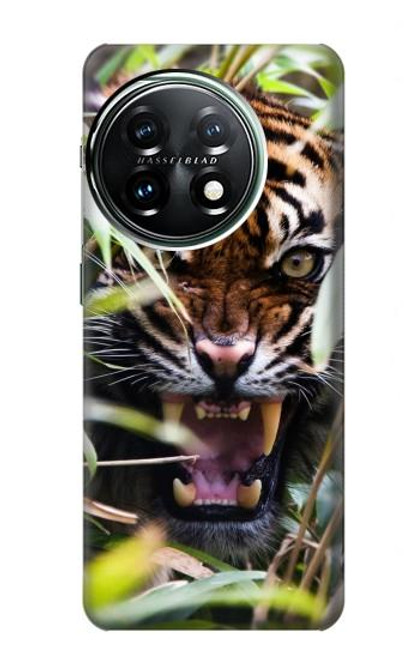 W3838 Barking Bengal Tiger Hülle Schutzhülle Taschen und Leder Flip für OnePlus 11